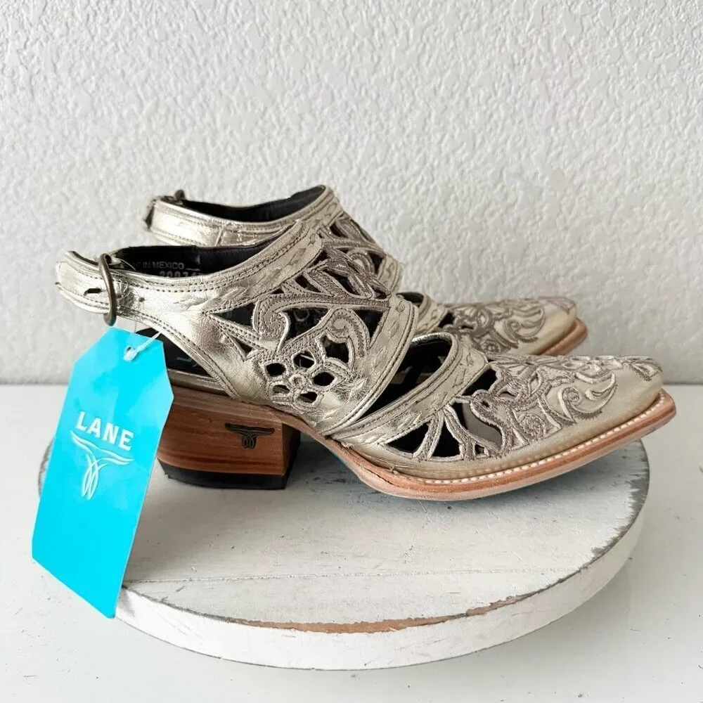 Lane Robin Slingback Mule Gold Cowboy Boots Womens 7 Cowgirl Western Short Ankle